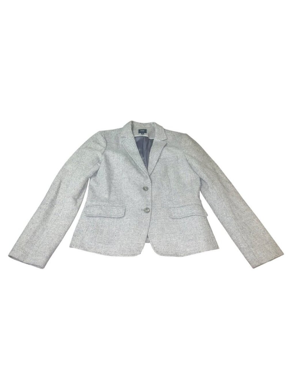 GAP Women's Size 10 Gray Herringbone 100% Wool 2 Button Blazer Suit Jacket